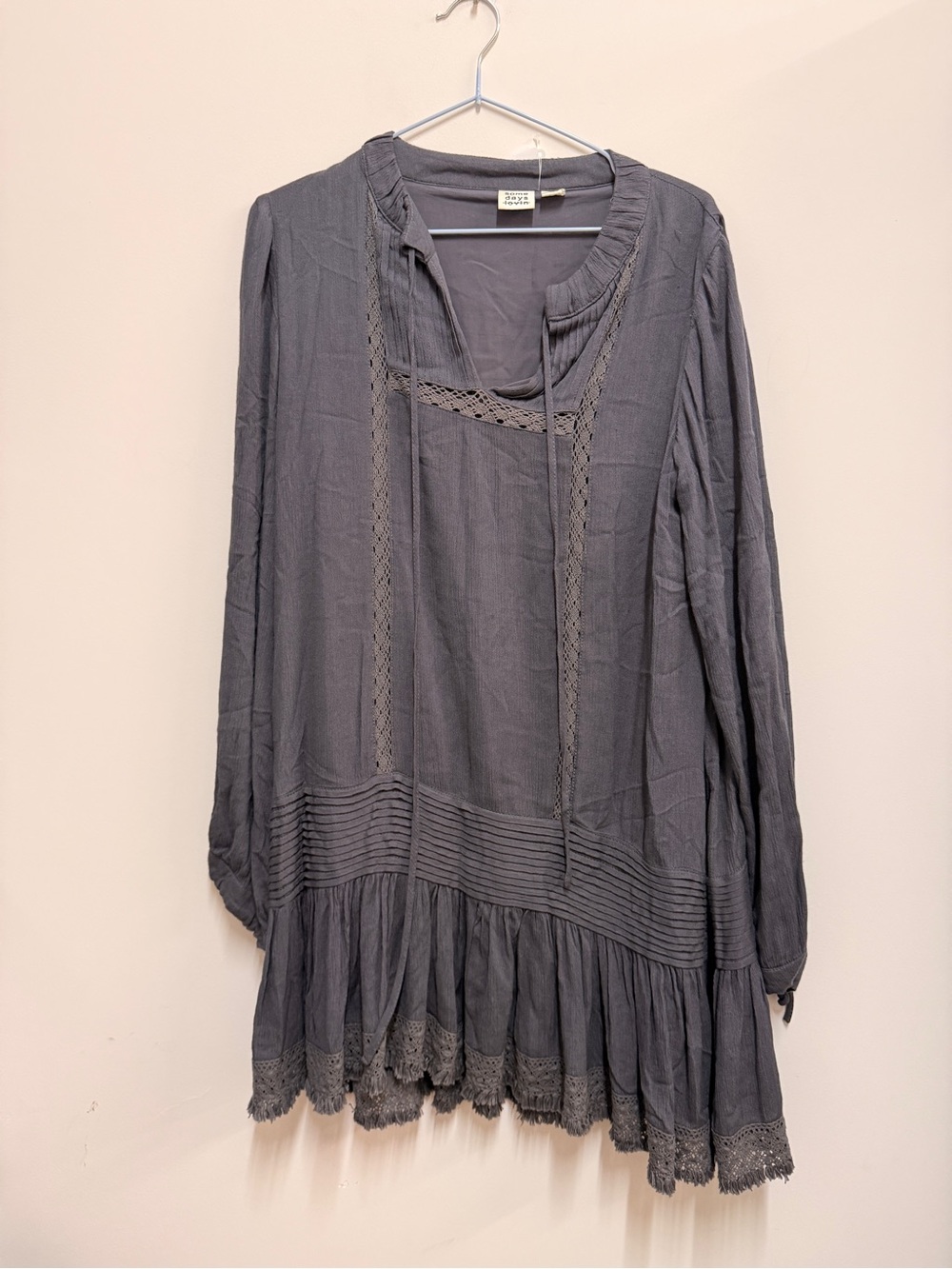 Somedays Lovin Charcoal Lace-Trim Peasant Tunic